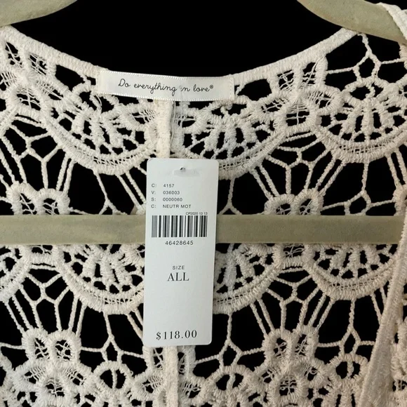 Do Everything in Love White Crochet Lace Duster Kimono One Size NWT - Picture 3 of 5